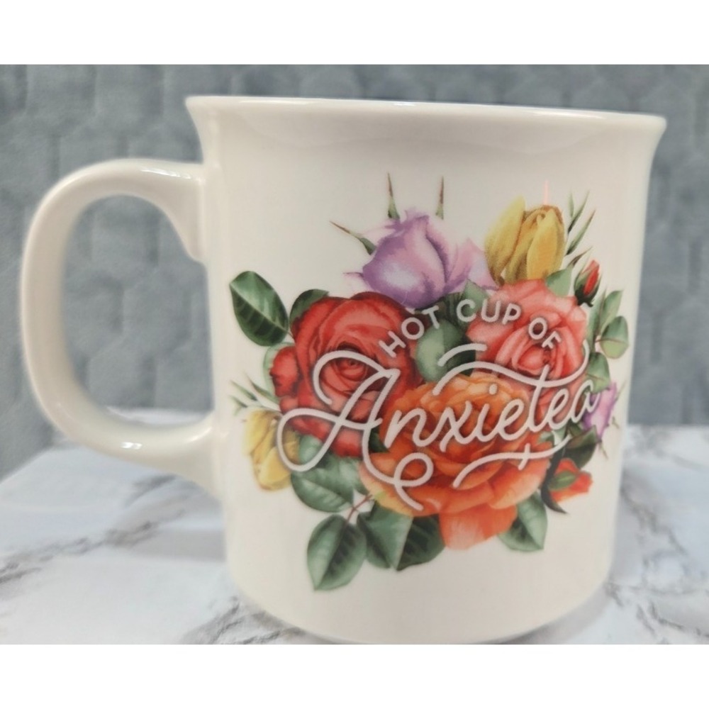 FRED Muggin' Out Floral "Hot Cup of Anxietea" Porcelain Coffee Mug Funny